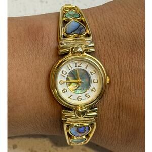 Avon Ladies Abalone Quartz Watch Stretch Band 24mm Case MOP New Battery